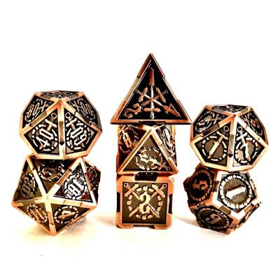 China Board game props metal die cut RPG deep custom digital metal dnd copper color polyhedral dies for sale