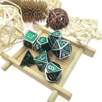 China Wholesale custom dice set bulk dice Chrome powder edge dnd fashionable custom green dice metal for sale