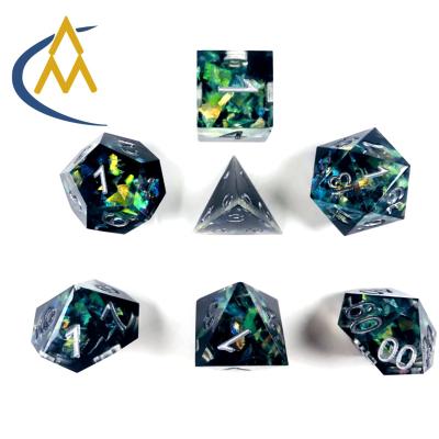 China Custom High Quality Board Game Accessories Resin Edge Die Cut Ocean DND Game Die Board Polyhedral Heart for sale