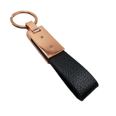 China High Quality Leather Strap Key Chain Leather Key Ring With Rose Gold Buckle Key FOB Keychains for sale