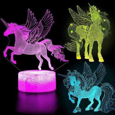 China Modern Modern Unicorn Night Lights 3D Color Table Baby Lamp Touch Sensor 7 Kids Child Bedroom Decor for sale