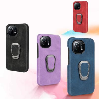 China Xiaomi 11 4G 5G Rotating Finger Ring Kickstand Leather Phone Case Anti-fall for sale