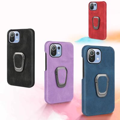 China Xiaomi11 lite 4G 5G Rotating Finger Ring Kickstand Leather Phone Case Anti-fall for sale