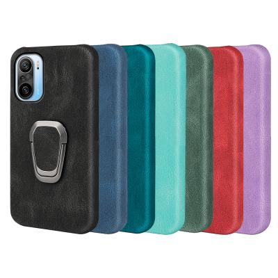 China Shockproof For Xiaomi Poco F-3 Rotating Finger Ring Kickstand PU Phone Case Cover for sale