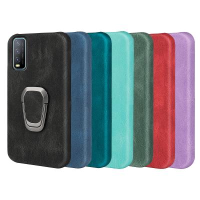 China Shockproof For vivo Y11S Rotating Finger Ring Kickstand PU Phone Case Cover for sale