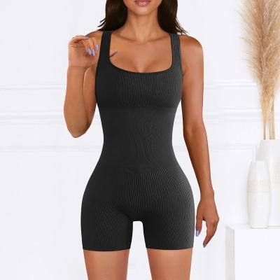 China Breathable Womens Yoga Ribbed One Piece Rompers Tank Top Workout Sleeveless Overalls for sale