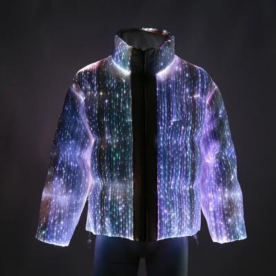 China Anti-wrinkle hot sale customized 2022 winter new luminous flash down jacket men and women with same fiber optic stripper jacket for sale