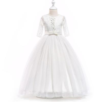 China Short Sleeve High Grade Girl Wedding Dress Little Girls White Princess Dress For Birthday Elegant Kids Wear Dresses For 6 Years for sale