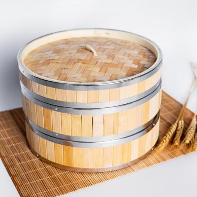 China 2022 Viable New Type Hot Selling Bamboo Steamer Basket With Stainless Steel Ring Dumpling Bamboo Steamer for sale