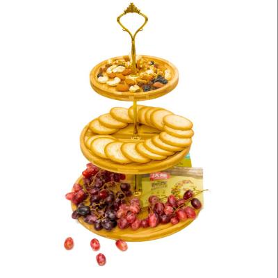 China Hot Selling Home.Restaurant.Bar.Hotel.Wedding Tray With Round Metal Handle Multifunctional Wooden Grain Fruit Vegetable Snack Lets 2 Tiers Rustic Wooden Tray for sale