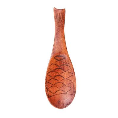 China Amazon Rice Spoon Viable Hot Sale Fish Shaped Hand Carved Creative Gift Wooden Spoon Cutlery Kitchen Tableware Wholesale for sale