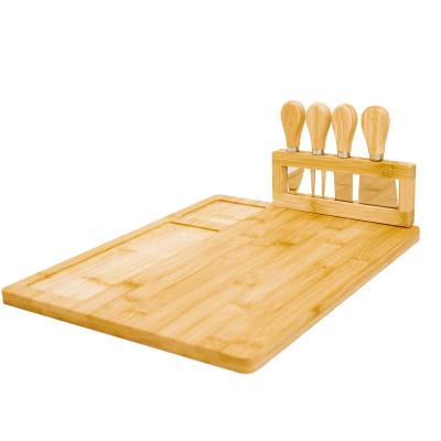 China 2022 Hot Selling Bamboo Cheese Cutting Board Sustainable With Slide-out Drawer Stainless Steel Knife Set Cheese Board And Knife Set for sale