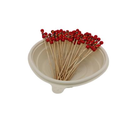 China Easily Cleaned Custom Eco-Friendly Cocktail Spits Bamboo Food Bead Decoration Fruit Pick Stick And Pineapple Board For BBQ for sale