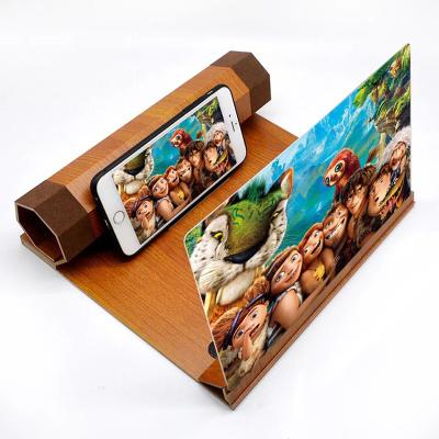 China Protect Eyes Wood Grain HD 12 Inch Mobile Phone Screen Magnifier Roll 3D Mobile Phone Bracket Mobile Phone Magnifier for sale