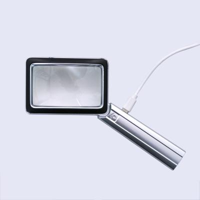 China ABS+acrylic Lens Handheld 3X Square Reading Magnifying Glasses USB Rechargeable 16 LED Magnifying Glasses for sale