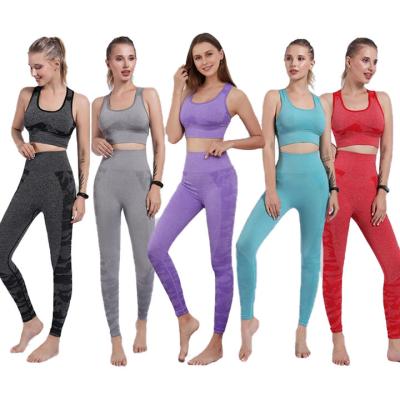 China 2 Pcs Anti-wri Leggings Women Sportswear Camisole Top Waist Sexy Seamless Fitness Workout Yoga Set Breathable Viable High Crop QUICK DRY Seamless for sale