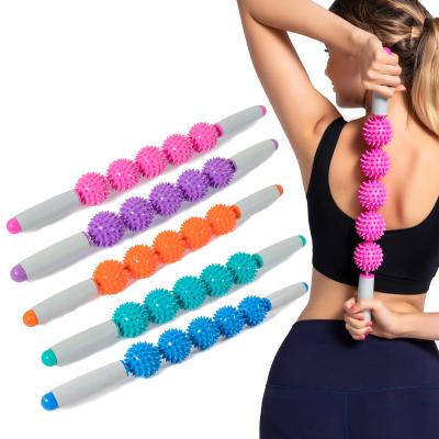 China 2021 New Massage Stick Hedgehog Ball Yoga Fitness Exerciser Fascia Stick Mace Massage for sale