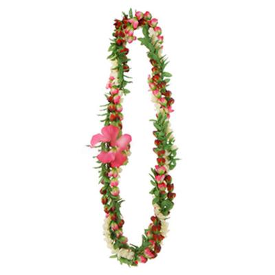 China Polyester Factory Supplier 100CM Velvet Artificial Rosebud&greenrose Lei Hawaii Necklace Lady Festival Leis for sale