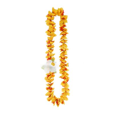 China Plastic Yellow Hawaiian Flower Lei Hawaii Necklace Wreath Of New Polyester Design Decorative Artificial Wedding for sale