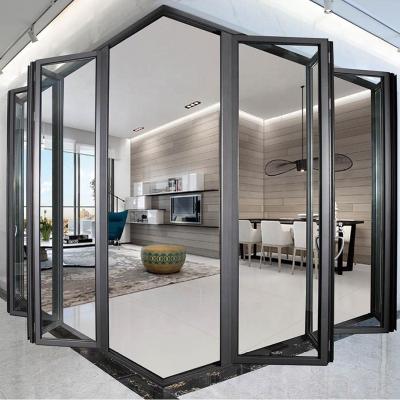 China Windproof Top Window Customized Aluminum Sliding Folding Door / Exterior Glass Door / Puertas Stacking Door for sale