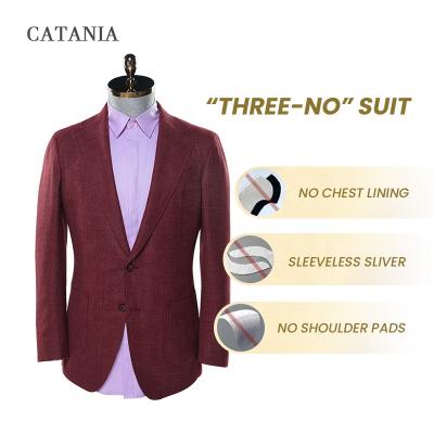 China Latest Cotton Gentleman Breathable Custom Canvas Suits No Epaulets Design Red Business Man Suit for sale