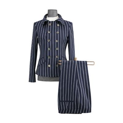 China 2021 New Design Stripe Woman Custom Fashion Anti-Static Professional Ladies Suit 2 Pieces Suit for sale