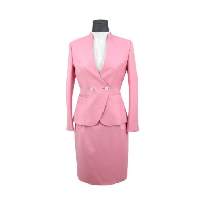 China 2021New Anti-wrinkle design fashion pink ladies office skirt suit custom 2 pieces suit for ladies for sale