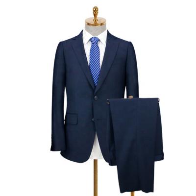 China Anti-wrinkle OEM men's business wool polyester technology price factory half linen half canvas custom made navy color 2 piece sets for sale