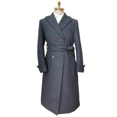 China Anti-wrinkle china coat supply unique design long overcoat men winter men half-linen wool coat men striped wool overcoat for sale