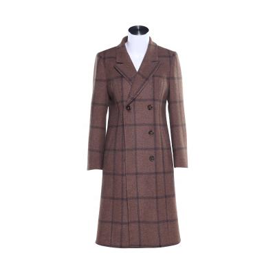 China Anti-wrinkle reputation good coat seller manufacture women long double breasted plaid coats woolen coat for sale