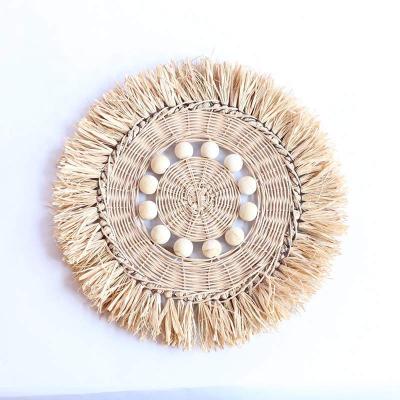 China New Style Round Shape Contemporary Handmade Grass Woven Place Mat For Wall Interior Decoration Home Decoration for sale