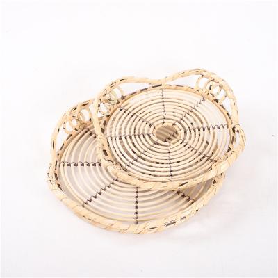 China Sustainable Woven Round Rattan Storage Basket Rattan Coaster For Home Decoration for sale