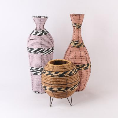 China Minimalist Morden Flower Pots Handmade Indoor Decorative Rattan Flower Vases Art Craft Height Wicker Planters for Home Decor for sale