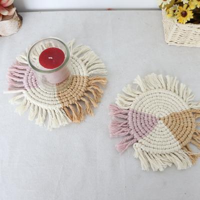 China Sustainable Coasters For Drinks Absorbent Woven Coasters Set Handmade Macrame Coasters With Tassels for sale