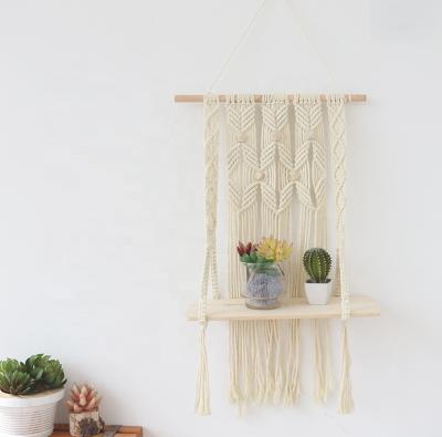 China Art Decor Woven Macrame Plant Wall Hanger Indoor Outdoor Boho Cotton Macrame Minimalist Handmade Whole Wall Hanging Shelf for sale