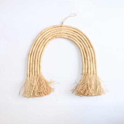 China 100% Nordic minimalist style handmade corn rope rainbow woven wall hanger for home decoration for sale