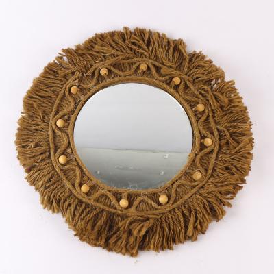 China 2021 new style hand-made modern decoration home living room environmental protection flower bamboo wall mirror for sale