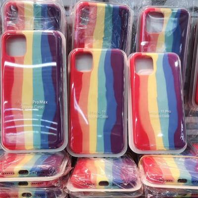 China Original DHL free shipping liquid silicone case shockproof gradient rainbow color mobile phone case cover for iphone 12 11 pro XS max 7 8 for sale