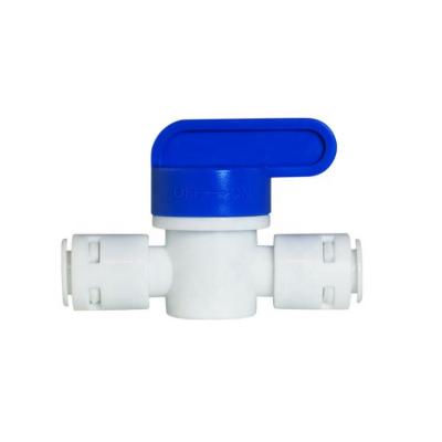 China Connection For RO System OD Tube Water Filter Purifier Ball Valve Quick Connect Fit 1/4 Inch Through 1/4 Inch OD Valve Start RO Water System for sale