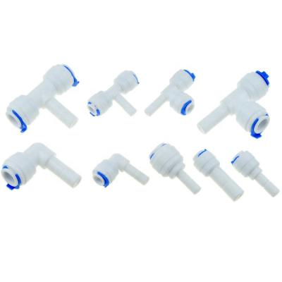 China Outdoor Quick Coupling Connectors 1/4 Hose 3/8 Rod L Water Straight Aquarium Tee Diverter Tee Plastic RO QC Tube Fittins for sale