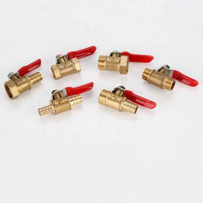 China General DN20 Forged Ball Valve Female Thread Brass Red Handle Water Double Long Level Valve for sale