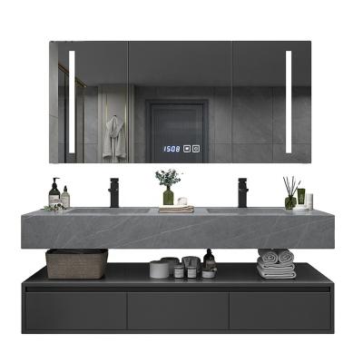 China Nature Asian Warm Gray Marble Vanity Design Australian Style Bathroom Vanity for sale