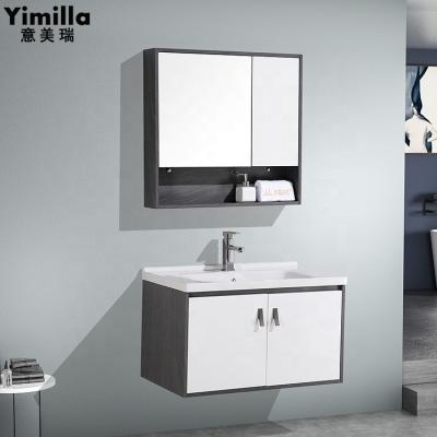 China Yimilla Hotel Modern Multilayer Wood Mirror Cabinet White Bathroom Cabinet And Vanity for sale