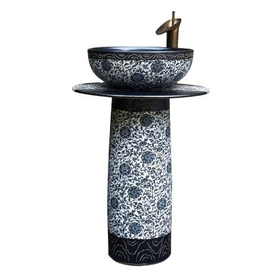 China Sustainable Garden Art Pond Ceramic Plant Durable Outdoor Hand Wash Ceramic Basin With Pedestal for sale