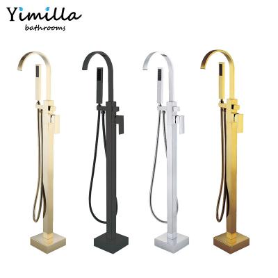 China Without Slide Bar YIMILLA Design Brass Square Copper Freestanding Bathtub Faucet for sale