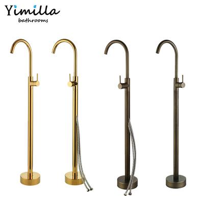 China Modern Brass Floor Standing Basin Mixer Tap Free Standing Pull Bar Floor Faucet for sale