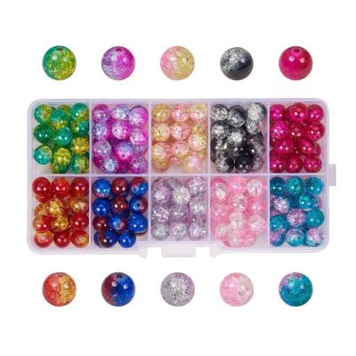 China Diy JEWELRY ACCESSORIES Hot Sale Amazon Slit Beads Set 10 Colors 200 Pieces in Box 8mm Multicolor Crackle Glass Beads for sale