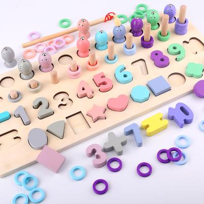 China Educational Toys Mathematical Wooden Fishing Jigsaw Puzzle with Number Shape and Four in One WOODEN FISHING TOY for sale