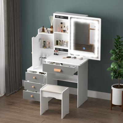 China High Gloss Phoenix Extendable Home With Touch Led Mirror Dressing Table For Bedroom for sale