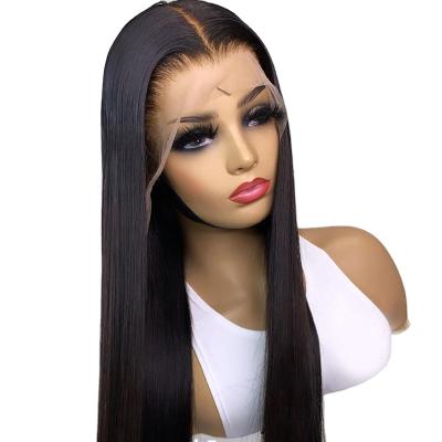 China Barely Shedding Thick Soft Smooth Fiber Hd Black Hair Natural Straight Synthetic Transparent Lace Front Wigs High Temperature Wigs For Black Women for sale